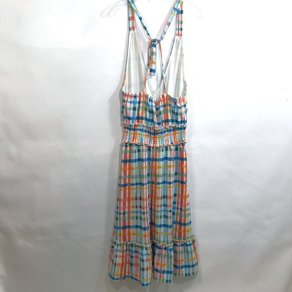 Cato Casual V-Neck Smocked Midi Dress Multi-Color Check Print S - Picture 9 of 10